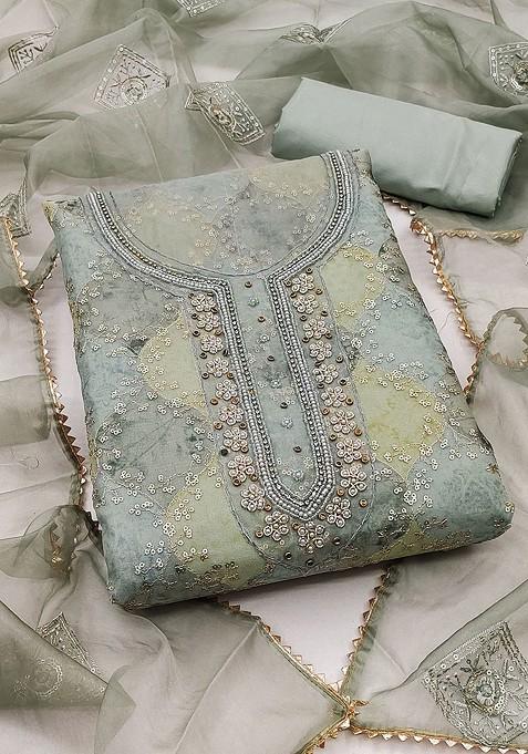 Grey Embellished Organza Kurta Set