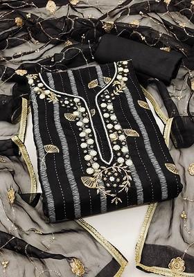 Black Floral Print Jacquard Kurta Set