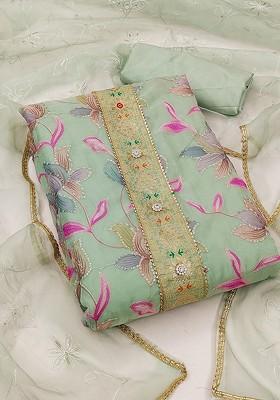 Sea Green Floral Print Poly Blend Kurta Set