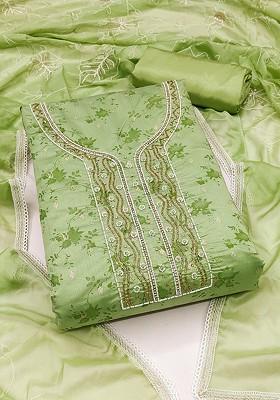 Fluorescent Green Floral Print Organza Kurta Set