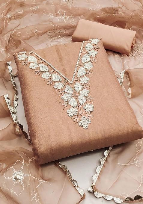 Peach Embellished Poly Blend Kurta Set