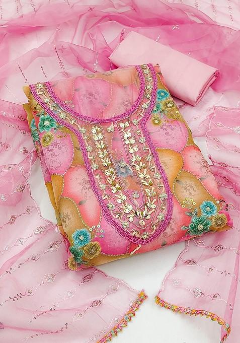 Pink Embellished Organza Kurta Set