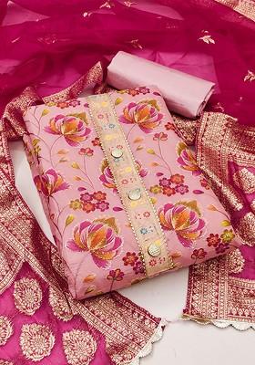 Pink Floral Print Poly Blend Kurta Set