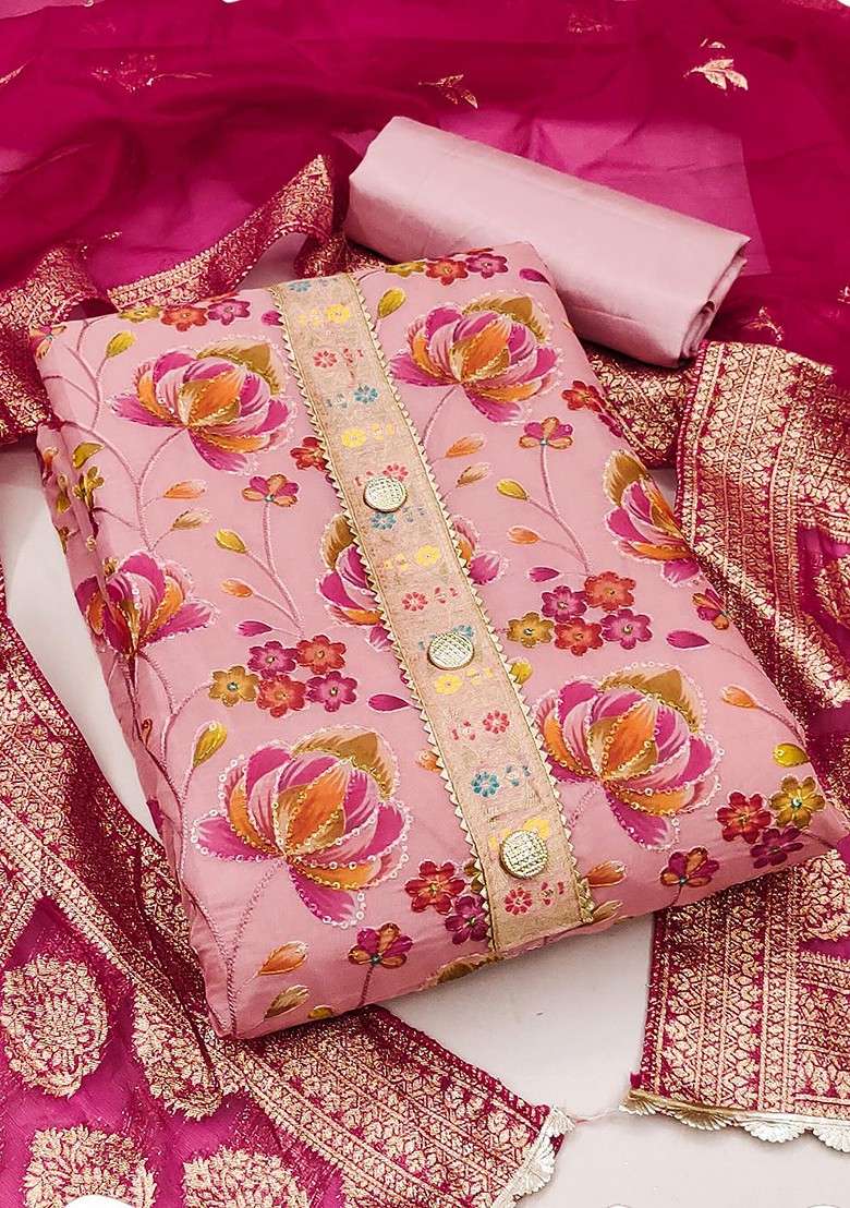 Pink Floral Print Poly Blend Kurta Set - Indya