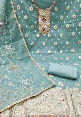 Sea Green Woven Poly Blend Kurta Set