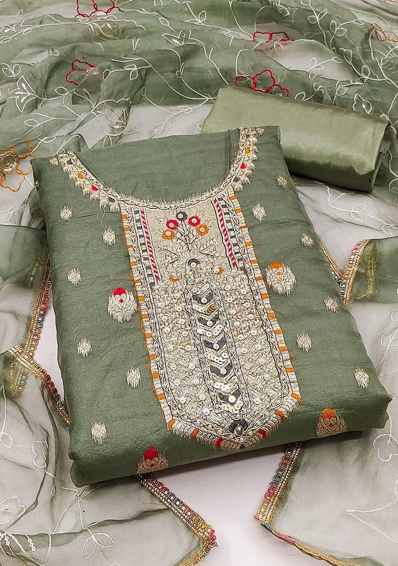 Sea Green Woven Organza Kurta Set