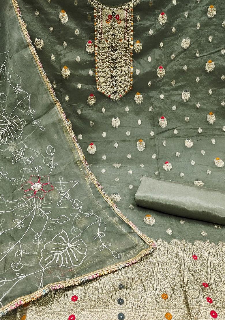 Sea Green Woven Organza Kurta Set