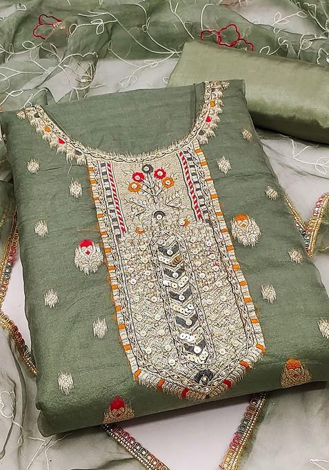 Sea Green Woven Organza Kurta Set