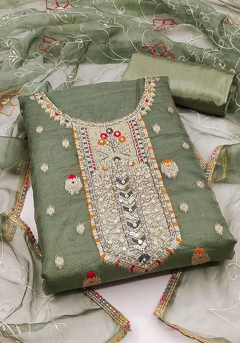 Sea Green Woven Organza Kurta Set