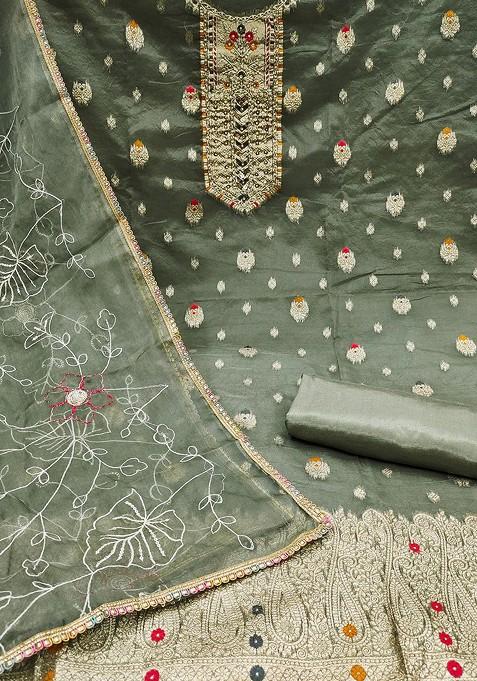 Sea Green Woven Organza Kurta Set