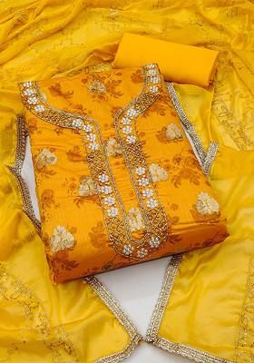 Yellow Floral Print Poly Blend Kurta Set