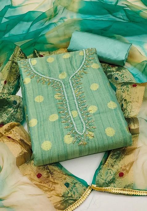 Sea Green Woven Poly Blend Kurta Set