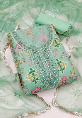 Sea Green Floral Print Organza Kurta Set
