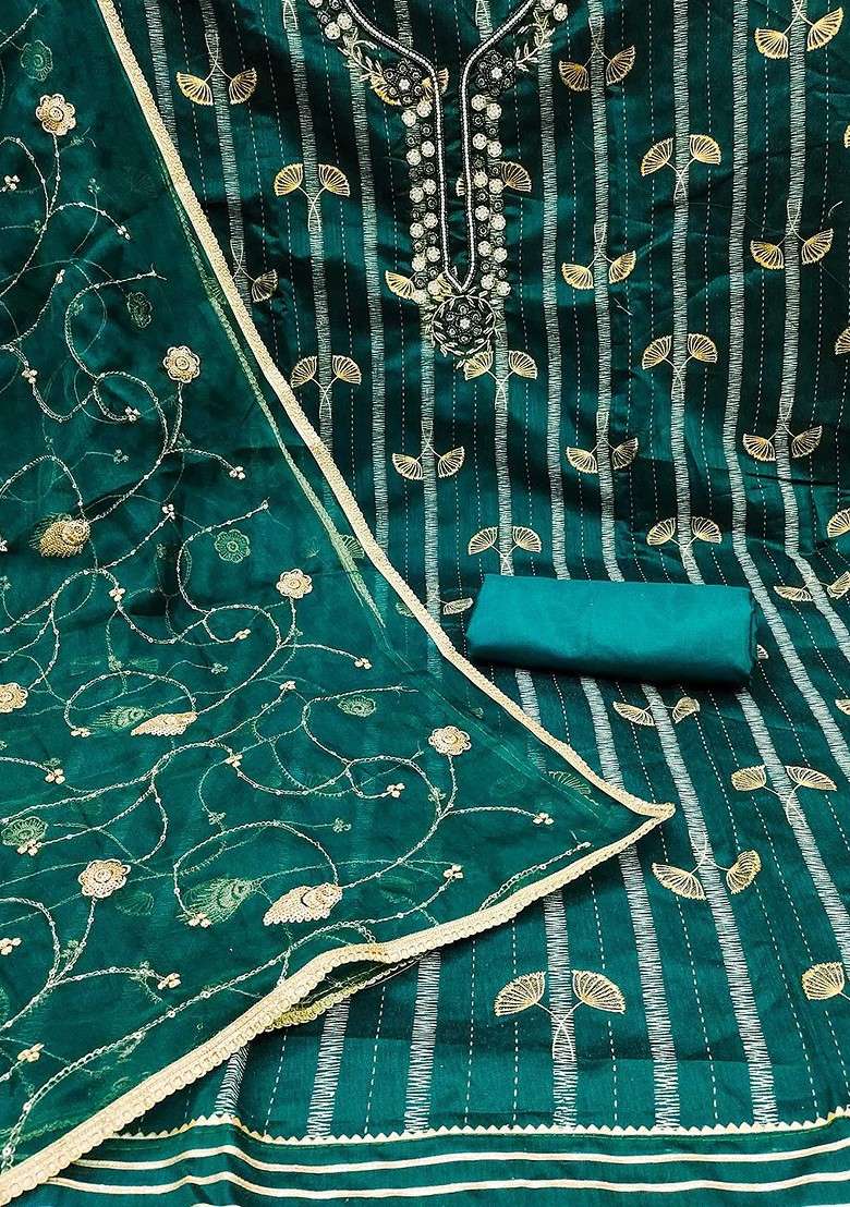 Sea Green Embellished Poly Blend Kurta Set - Indya