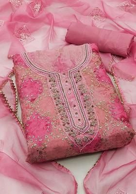 Pink Embellished Organza Kurta Set