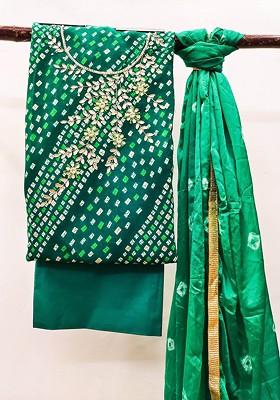 Green Printed Poly Blend Kurta Set