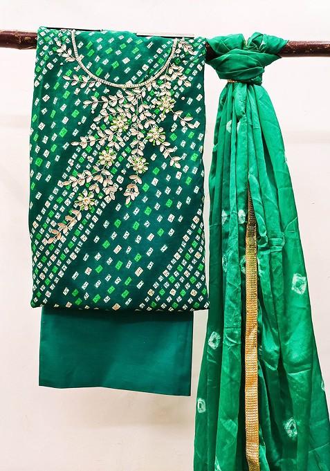 Green Printed Poly Blend Kurta Set