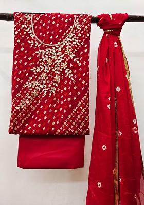 Red Printed Poly Blend Kurta Set
