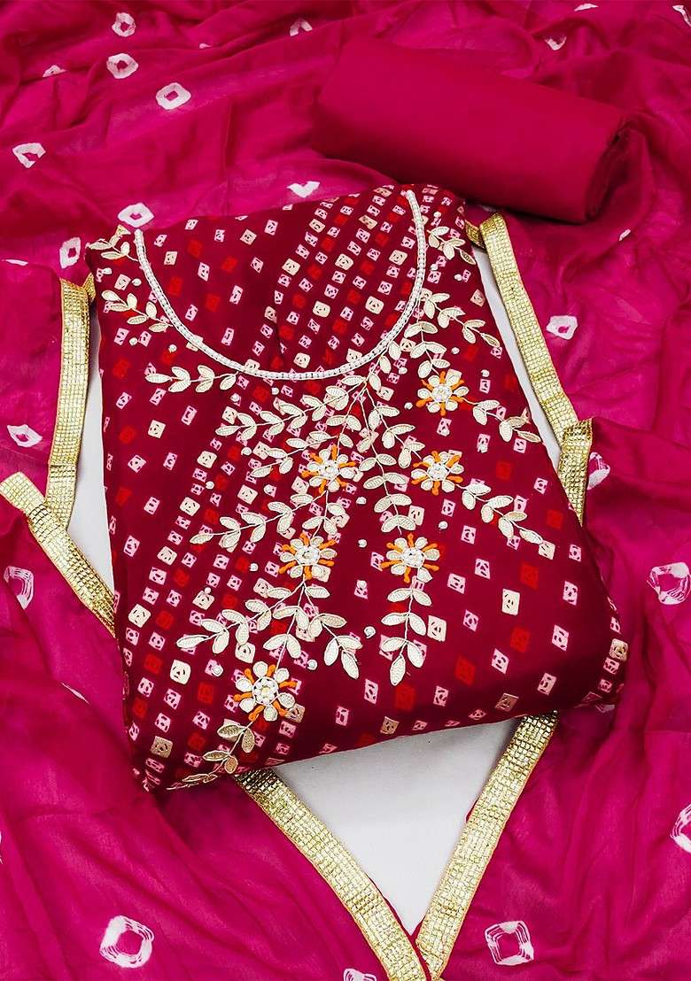 Pink Bandhani Blended Straight Kurta Set - Indya