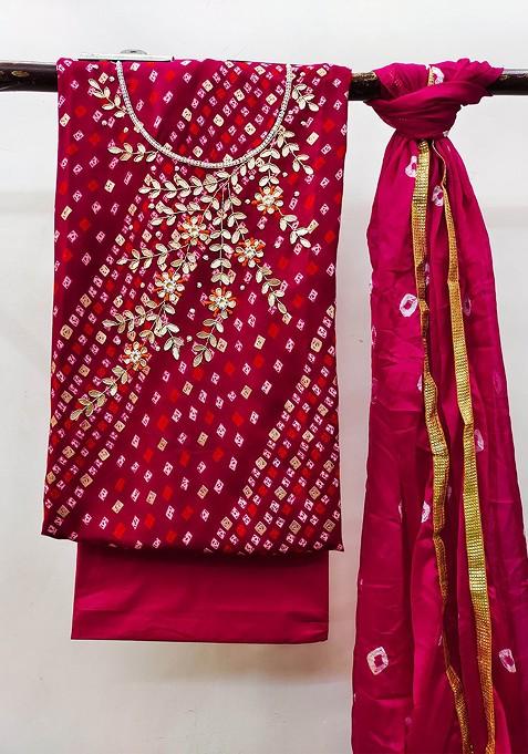 Pink Bandhani Blended Straight Kurta Set