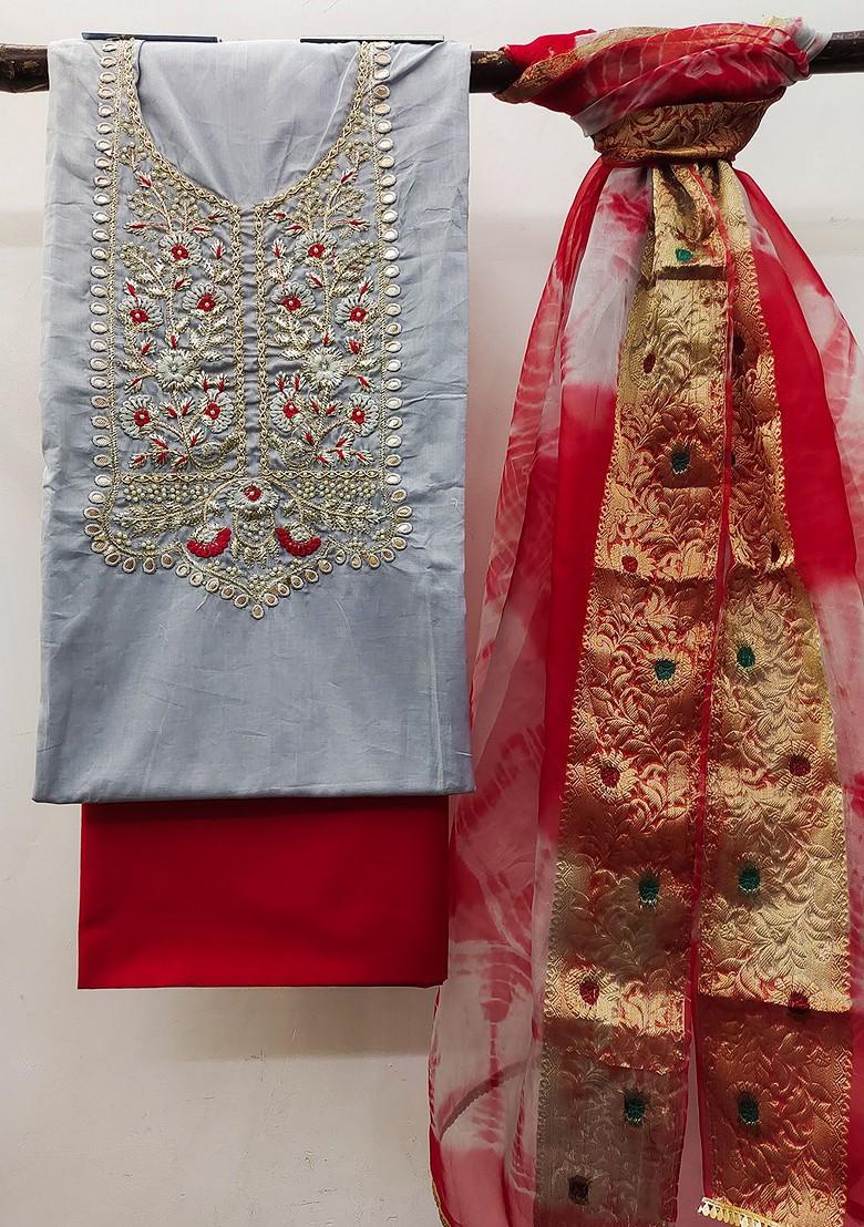 Grey Embroidered Poly Blend Kurta Set - Indya