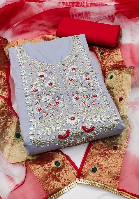 Grey Embroidered Poly Blend Kurta Set