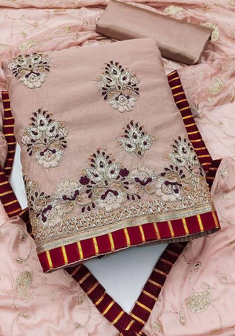Pink Embroidered Poly Blend Kurta Set
