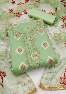 Green Embellished Poly Blend Kurta Set