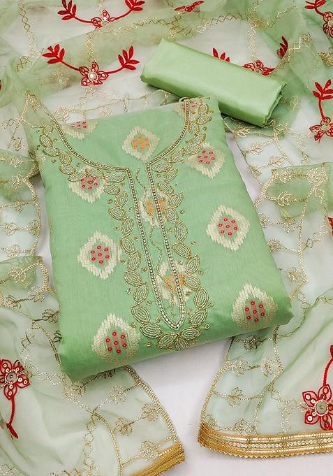 Green Embellished Poly Blend Kurta Set