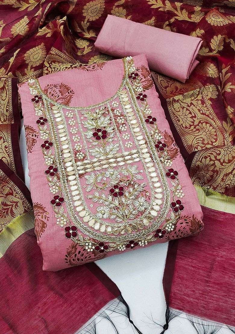Pink Embroidered Blended Straight Kurta Set - Indya