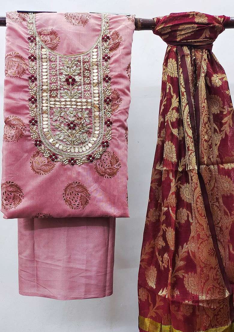 Pink Embroidered Blended Straight Kurta Set - Indya