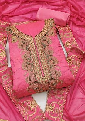 Pink Embellished Poly Blend Kurta Set