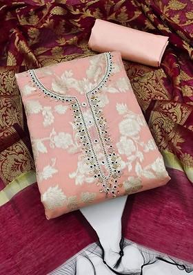 Peach Woven Poly Blend Kurta Set