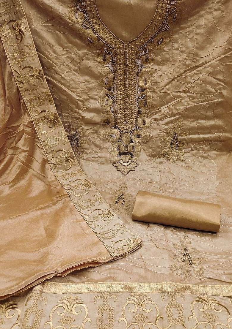 Beige Embroidered Blended Pakistani Suit Set - Indya