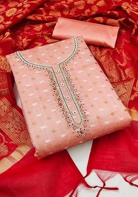 Peach Embellished Poly Blend Kurta Set