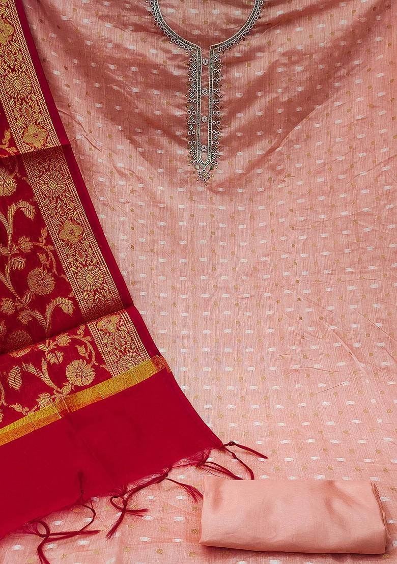 Peach Embellished Poly Blend Kurta Set - Indya