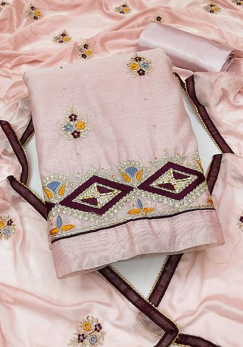 Pink Embroidered Poly Blend Kurta Set