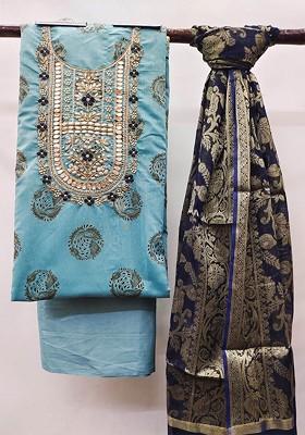 Sea Green Woven Poly Blend Kurta Set