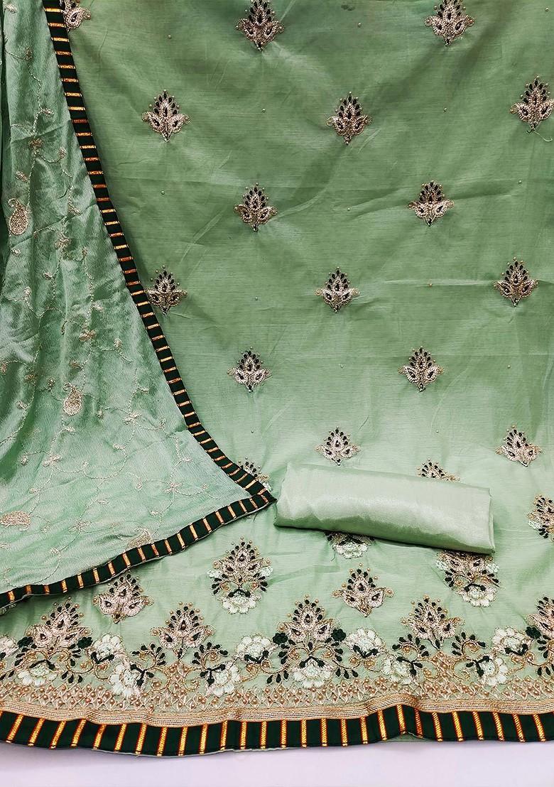 Green Embroidered Poly Blend Kurta Set - Indya