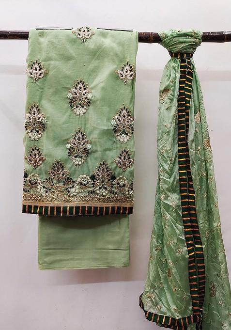 Green Embroidered Poly Blend Kurta Set