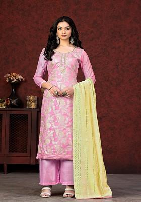 Pink Woven Poly Blend Kurta Set