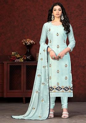 Sea Green Embroidered Poly Blend Kurta Set