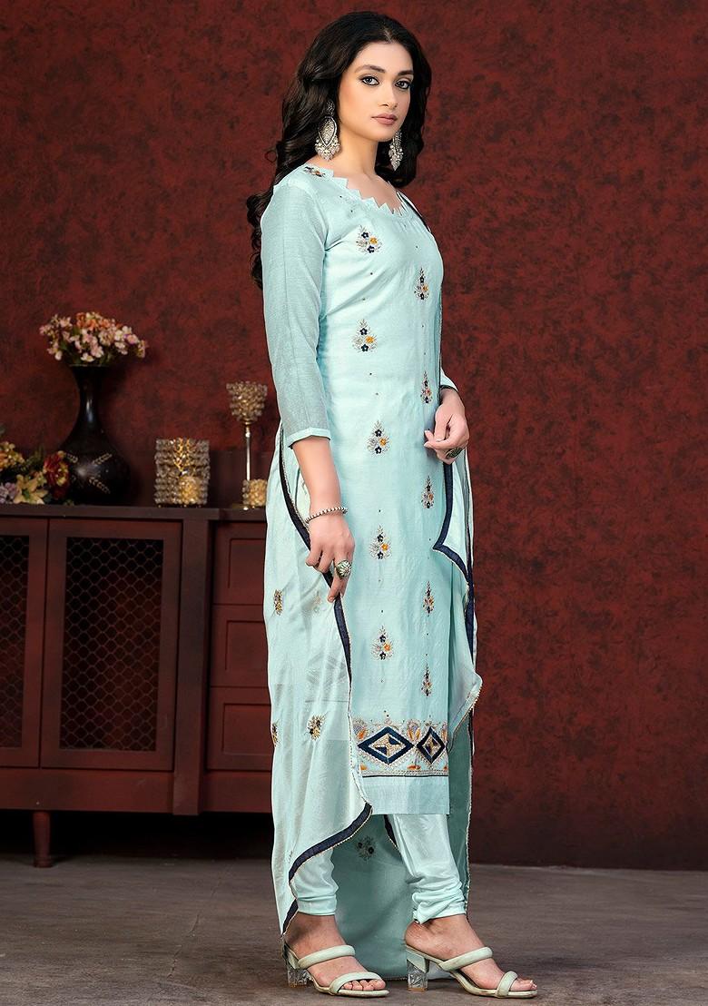 Sea Green Embroidered Poly Blend Kurta Set
