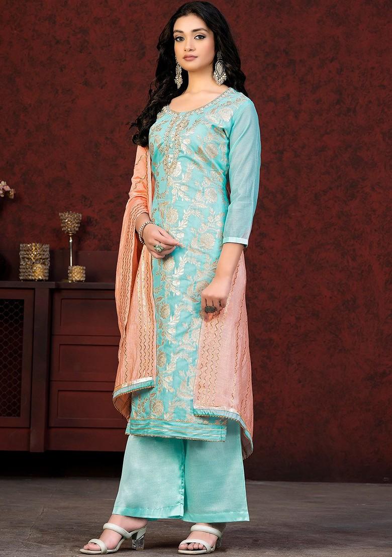 Sea Green Embellished Poly Blend Kurta Set