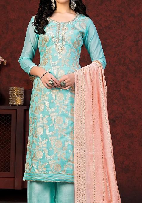 Sea Green Embellished Poly Blend Kurta Set