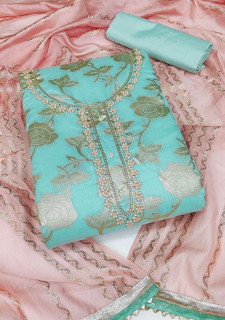 Sea Green Embroidered Poly Straight Kurta Set - Indya