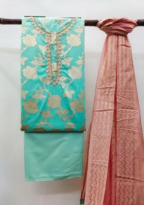 Sea Green Embellished Poly Blend Kurta Set