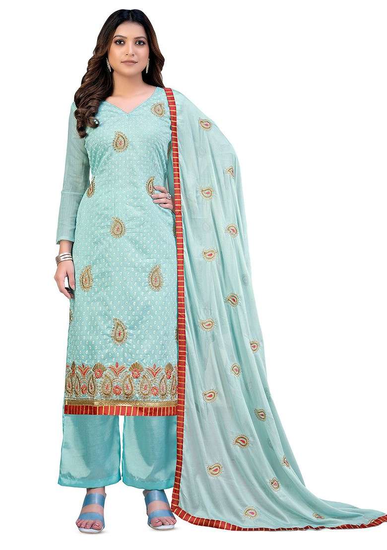 Sea Green Printed Cotton Straight Kurta Set - Indya
