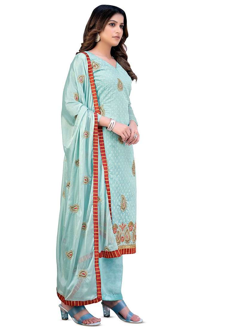 Sea Green Printed Cotton Straight Kurta Set - Indya