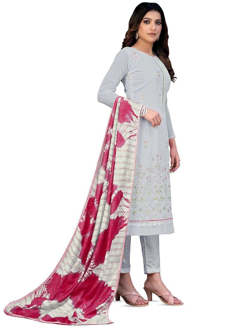 Grey Embellished Poly Blend Kurta Set - Indya